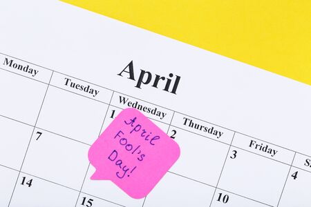 Text April Fool's Day on paper calendarの写真素材