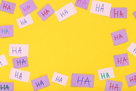 Text April Fool's Day on yellow backgroundの写真素材