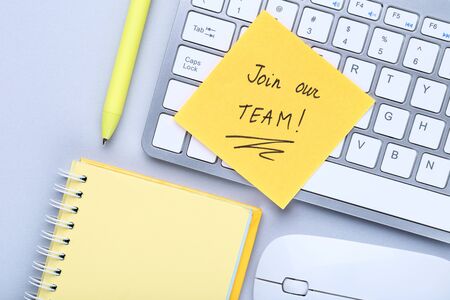 Text Join Our Team with computer keypad, mouse and notepadの写真素材
