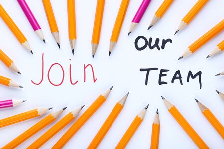 Text Join Our Team with pencils on white backgroundの写真素材