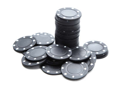 Stack of poker chips isolated on white backgroundの写真素材