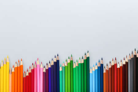 Colored pencils on gray backgroundの写真素材