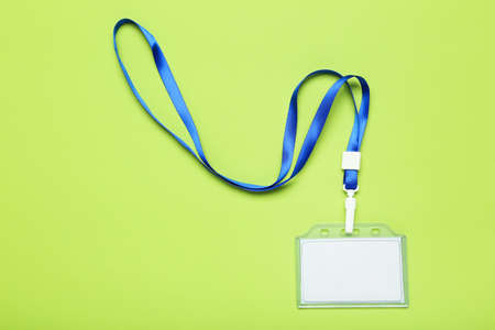 Blank white bagde on green backgroundの写真素材