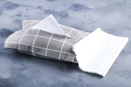 Napkin box on gray backgroundの写真素材