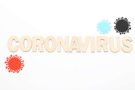 Text and paper Coronavirus on white background
