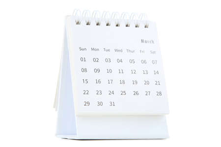 Paper calendar page on white backgroundの写真素材