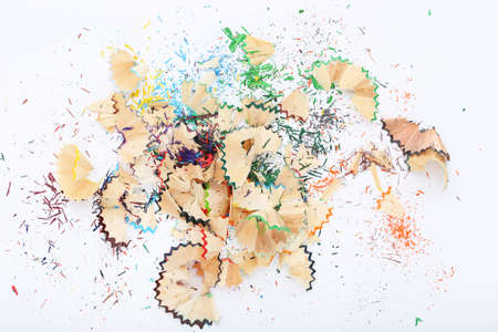 Pencil shavings on white backgroundの写真素材