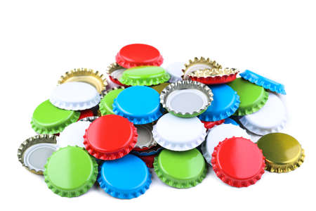 Colorful bottle caps isolated on white background