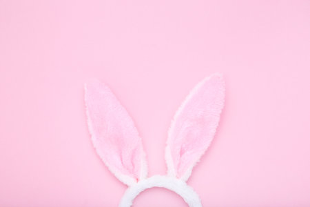 Easter rabbit ears on pink backgroundの写真素材