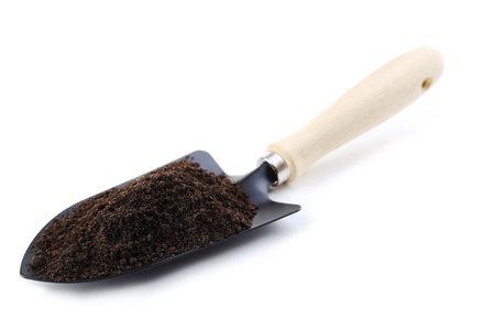 Garden shovel with ground isolated on white background