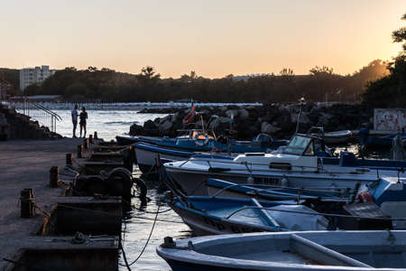 Sunset sea shore at Primorsko, Bulgariaの写真素材