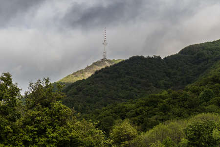 Radio tower on top of the hillの写真素材