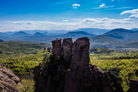 The beautiful nature of the Belogradchik Rocks in Bulgaria, late spring photography.の写真素材