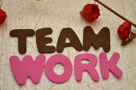 Word Team Work on an abstract backgroundの写真素材