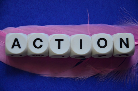 Word Action on a pink feather