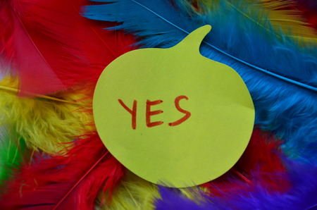 WORD YES on an abstract backgroundの写真素材