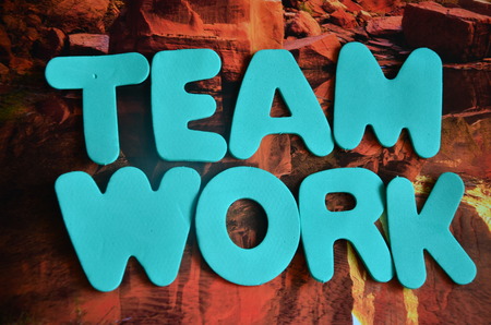 word team work on an abstract backgroundの写真素材