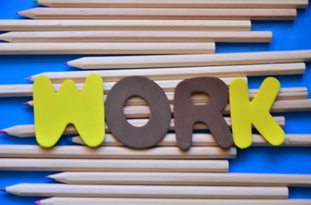 word workwith blue backgroundの写真素材