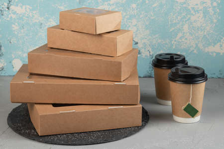 Eco-friendly packaging - carton packaging for food, beverage and delivery, recyclable packagingの写真素材