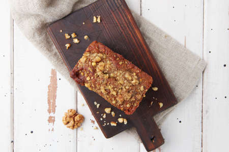 Green buckwheat bread with fruits, gluten free, vegan foodの写真素材