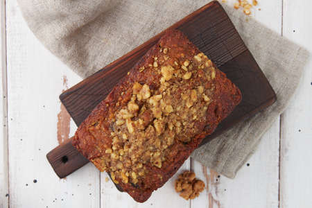 Green buckwheat bread with fruits, gluten free, vegan food