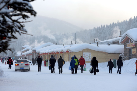 China Snow Village - Mudanjiang bimodal forest Street のeditorial素材