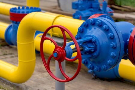 Gas pipeline and auxiliary equipment at the gas pumping station.の写真素材