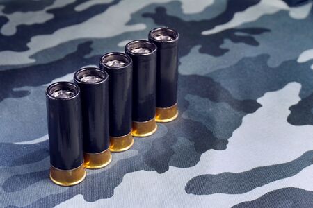 Police ammunition. ammo for the gun on a camouflaged background.