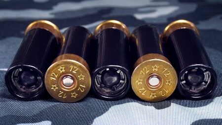 Police ammunition. ammo for the gun on a camouflaged background.