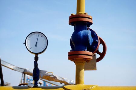 Gas industry, gas transport system. Communications, stop valves and appliances for gas pumping station.の写真素材