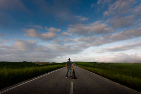 landscape with man in jacketの写真素材