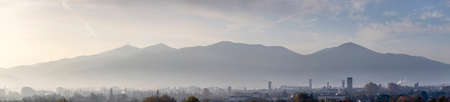 panoramic view of Lucca taken at dawnの写真素材