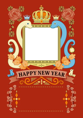 Year of the snake illustration new year's card greeting post card design material crown emblem frameのイラスト素材