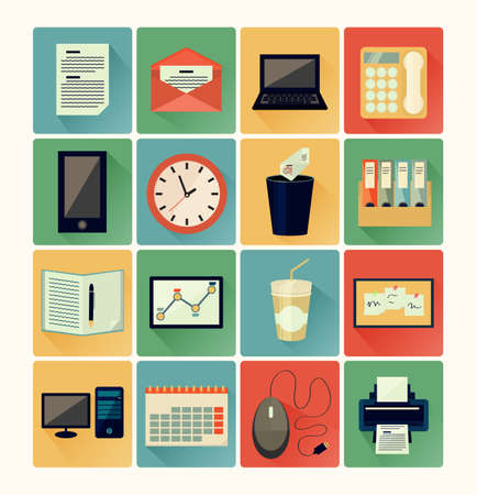 flat icons office setのイラスト素材