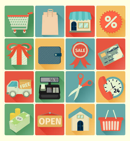 vector flat icons shopping colorful setのイラスト素材