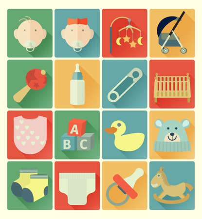 vector flat icons baby colorful setのイラスト素材