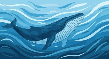 Whale in the sea. Vector illustration of a whale in the ocean.の素材