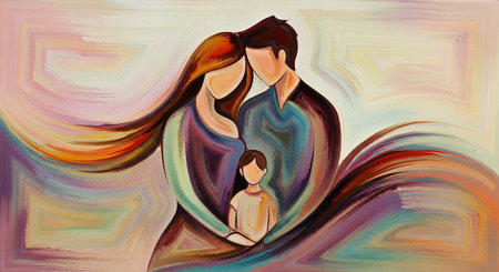 Mother and child on a colorful background. Illustration. Family.の素材