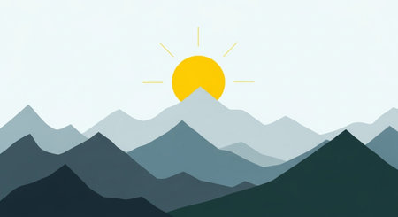 Mountains and sun. Landscape with mountains and sun. Vector illustration.の素材