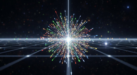 abstract 3d illustration of computer circuit with glowing particles and linesの素材