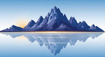 Mountains reflected in the water. Vector illustration of a mountain landscape.の素材