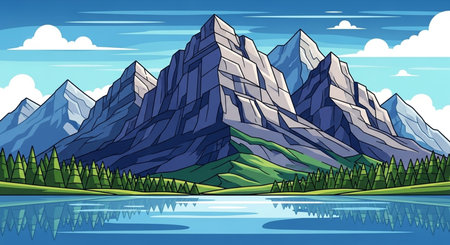Nature scene background with mountains and lake illustration. EPS10 vector.の素材