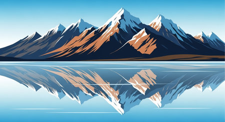 Mountains reflected in the water of a lake. Vector illustration.の素材