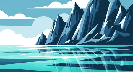 Mountains and lake in the sky. Vector illustration. EPS 10の素材