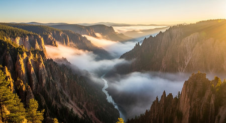 Sunrise over the valley in Yosemite National Park, California, USAの素材