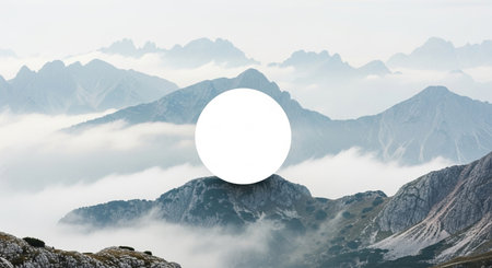 Mountain landscape with white circle on the top. 3d renderingの素材