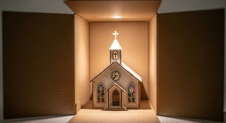 Miniature christian church in a box. Conceptual image.の素材