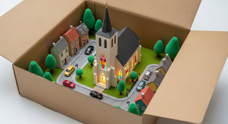 Model of the city in the box on a white background. 3d renderingの素材