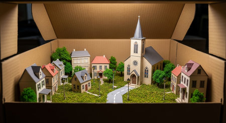 Model of the church in the box. The concept of real estateの素材