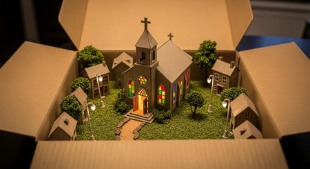 Miniature of a church in a cardboard box. Close-upの素材